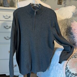 Sweater Cotton Mens Pullover Zip Neck Gray Ribbed XL